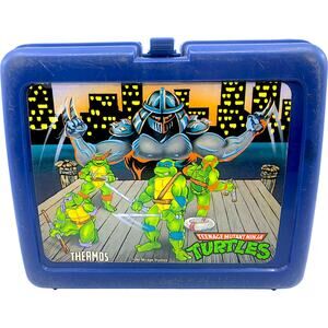 Teenage Mutant Ninja Turtles Blue Vintage 1990 Thermos Lunchbox